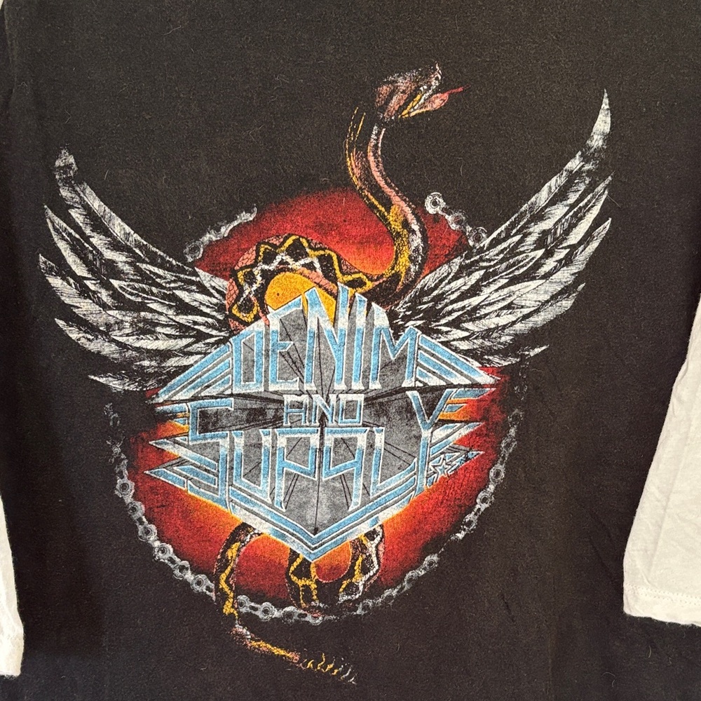 Denim & Supply Ralph Lauren Black Tee with Cream Raglan Sleeves and Graphic - Picture 2 of 5